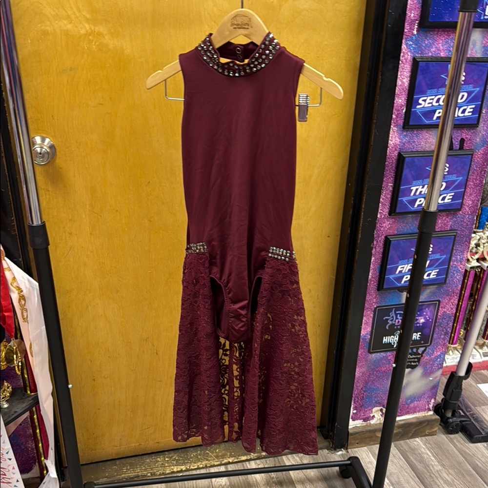 Custom Detailed! Natalie Dancewear Red Sleeveless Mock Neck Sheath Dress